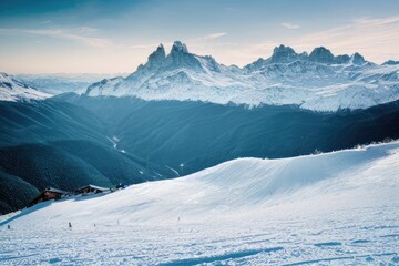 Obraz premium Ski slope with mountains on sunny day