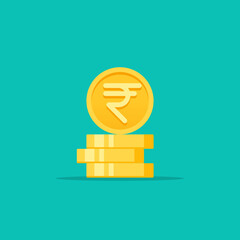 Rupee golden coins stack flat style vector illustration	