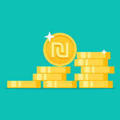Shekel golden coins stack flat style vector illustration	