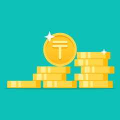 Tenge golden coins stack flat style vector illustration	