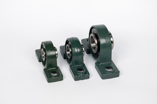 Ball bearing units type UCP on a white background