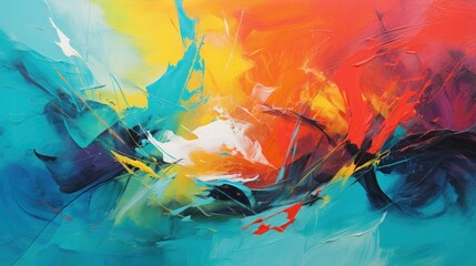 An abstract expressionist painting with vibrant colors using an oil paint medium