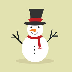 Christmas snowman with hat and scarf Vector Illustration. Winter Wonderland Art
