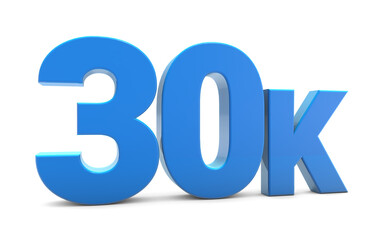 30K sign isolated on transparent background. Thank you for 30k followers 3D. 3D rendering