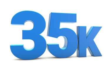 35K sign isolated on transparent background. Thank you for 35k followers 3D. 3D rendering