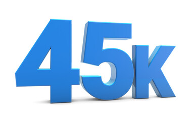 45K sign isolated on transparent background. Thank you for 45k followers 3D. 3D rendering