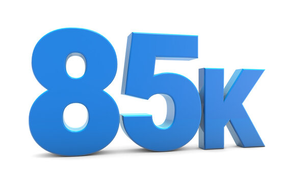 85K sign isolated on transparent background. Thank you for 85k followers 3D. 3D rendering