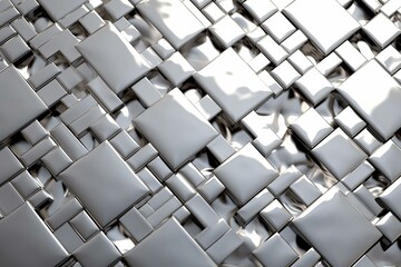 Decorative mosaic tiles arranged in an intricate pattern, creating a glossy silver wall. 3D rendering. Generative AI