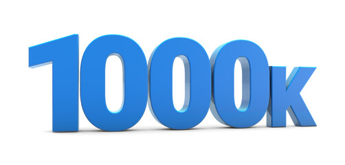 1000K sign isolated on transparent background. Thank you for 1000k followers 3D. 3D rendering