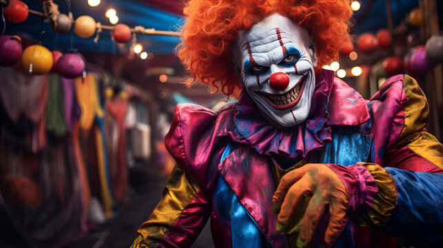 Creepy clowns in carnival at night