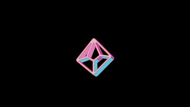 Bright dice d10 icon is jumping merrily. Retro style. Alpha channel black. Looped from frame 120 to 240, Alpha BW at the end
