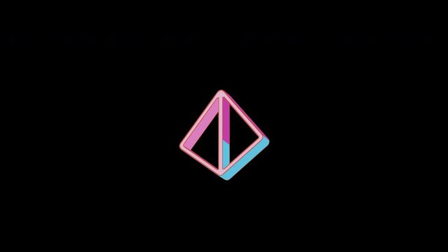 Bright dice d4 icon is jumping merrily. Retro style. Alpha channel black. Looped from frame 120 to 240, Alpha BW at the end