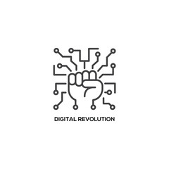 Digital revolution icon, connection future dot line. Modern sign, linear pictogram, outline symbol, simple thin line vector design element template