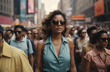 crowds of people walking through the streets of new york city - obrazy, fototapety, plakaty