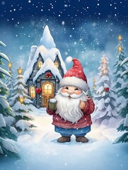 Watercolor of Happy Santa Claus character illustration. Christmas Generative AI