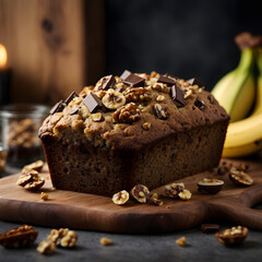 Fototapeta na wymiar Banana Walnut Bread with Chocolate Chips - Irresistible Homestyle Baking