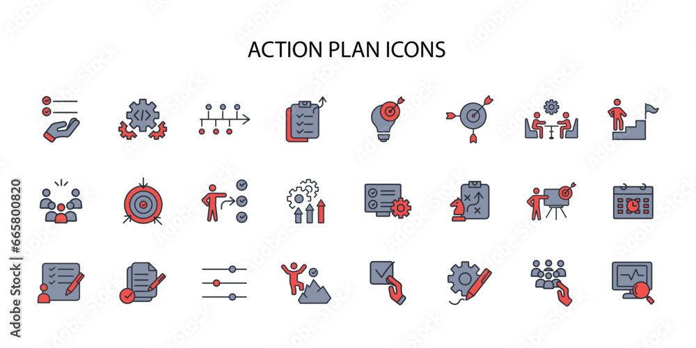 Poster action plan icon set.vector.editable stroke.linear style sign for use web design,logo.symbol illustr