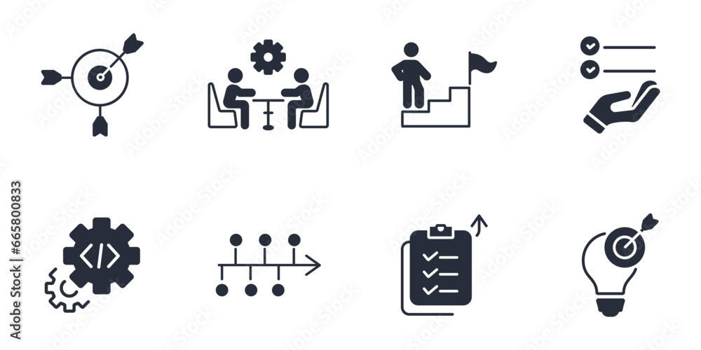Poster action plan icon set.vector.editable stroke.linear style sign for use web design,logo.symbol illustr