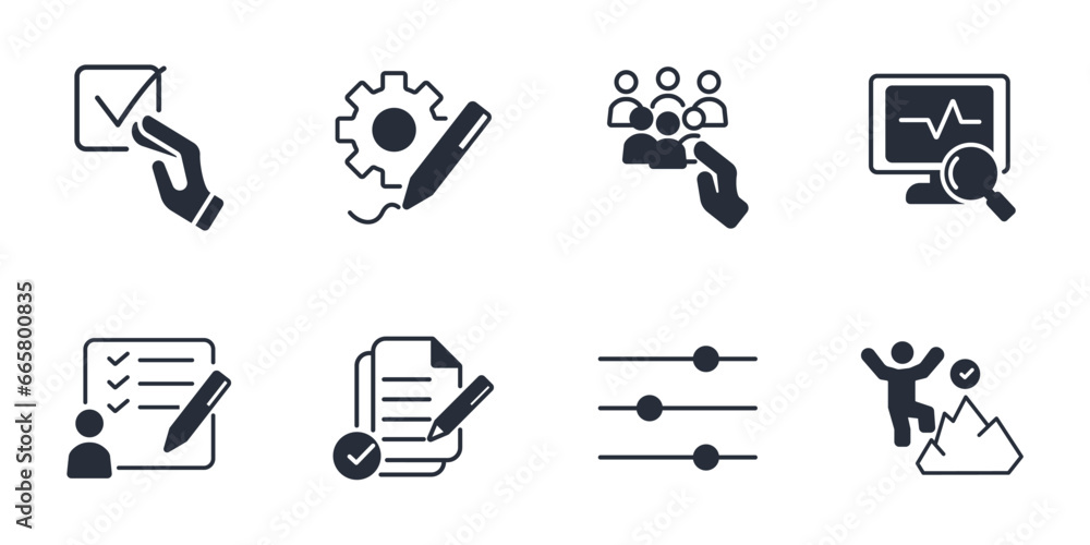 Poster action plan icon set.vector.editable stroke.linear style sign for use web design,logo.symbol illustr