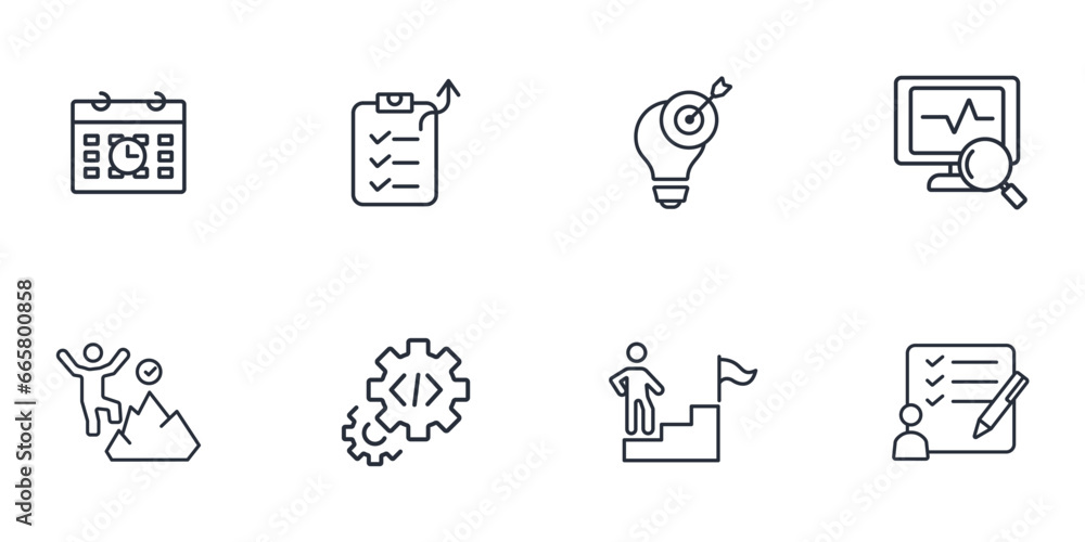 Poster action plan icon set.vector.editable stroke.linear style sign for use web design,logo.symbol illustr