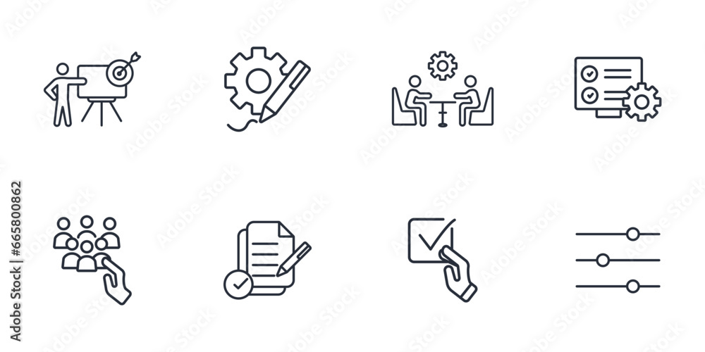 Poster action plan icon set.vector.editable stroke.linear style sign for use web design,logo.symbol illustr