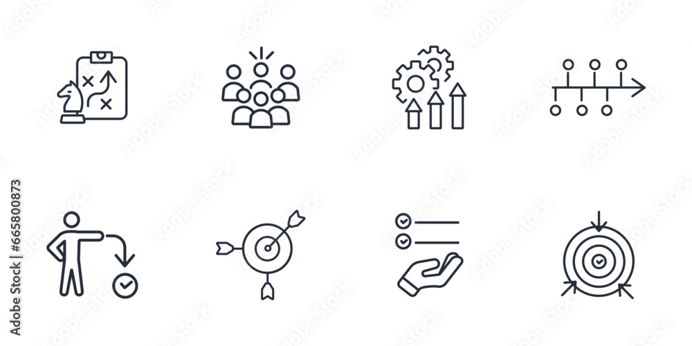Poster action plan icon set.vector.editable stroke.linear style sign for use web design,logo.symbol illustr