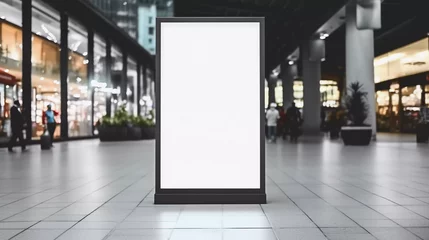 Fotobehang Digital media blank black and white screen modern panel signboard for advertisement design in shopping centre gallery, mockup with blurred background, digital kiosk © Business Pics