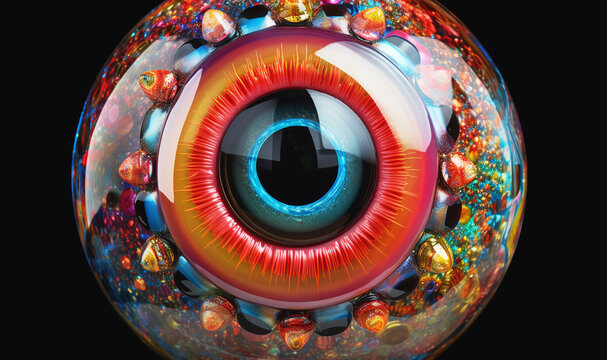 Illustration of a human eye framed by precious stones,Generated by AI