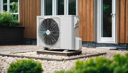 Residential building with outdoors installed air source heat pump