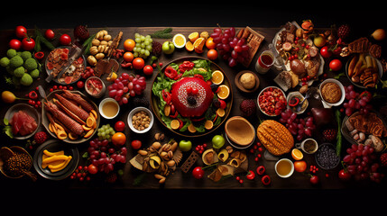 Christmas table with a lot of food