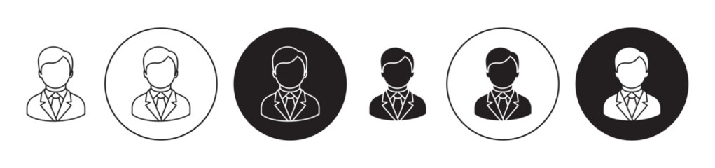 Businessman Icon set. ceo or boss vector symbol in black filled and outlined style. - obrazy, fototapety, plakaty