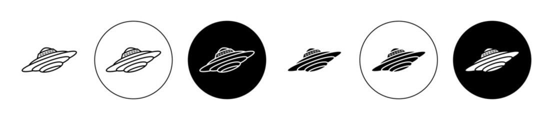 UFO Icon set. flying saucer vector symbol. alien space ship sign in black filled and outlined style.