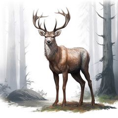 Realistic Deer Stands Majestic
 , Medieval Fantasy RPG Illustration