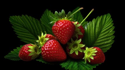 Free photo of a pile of red strawberries on a black reflecting surface