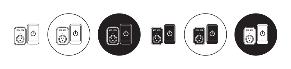 smart Plug icon set. smart socket vector symbol in black filled and outlined style.