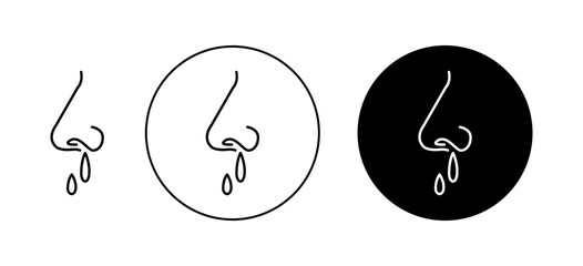 Runny nose icon set. nosebleed vector symbol. snot water problem icon in black filled and outlined style. - obrazy, fototapety, plakaty