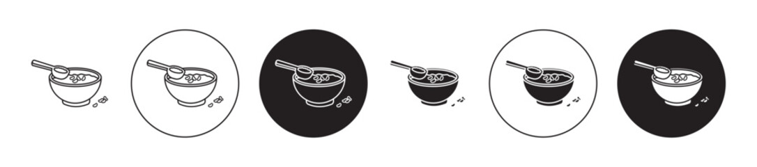 Red bean soup icon set. goulash soup vector symbol in black filled and outlined style.