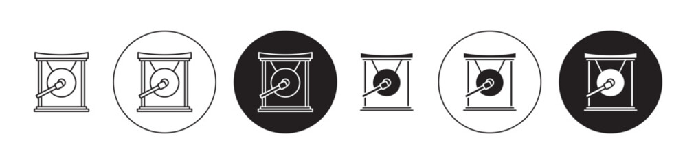 Gong vector icon set in black filled and outlined style.