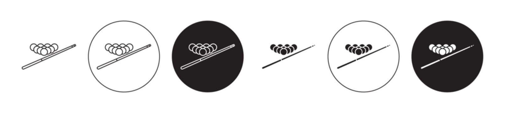 billiards icon set. play table pool game vector symbol. snooker ball game sign in black filled and outlined style.