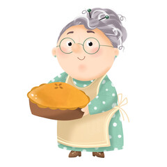 Cute granny with pie. Granny Holding a Pie Cartoon Illustration