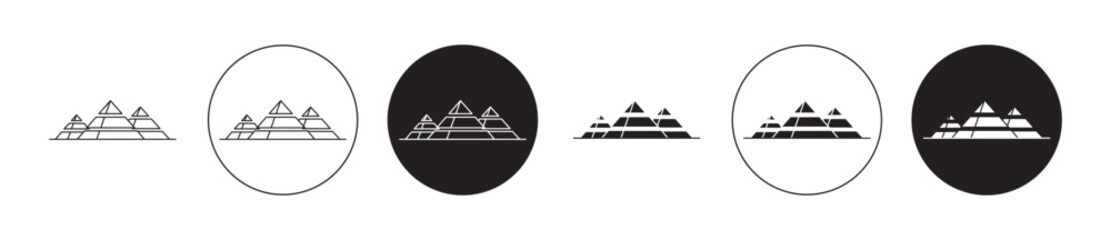 Pyramids icon set. egyptian great pyramids vector symbol in black filled and outlined style. - obrazy, fototapety, plakaty