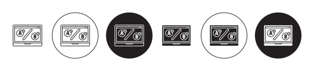 A/B Testing icon set. user comparison split vector symbol. ab testing sign in black filled and outlined style.