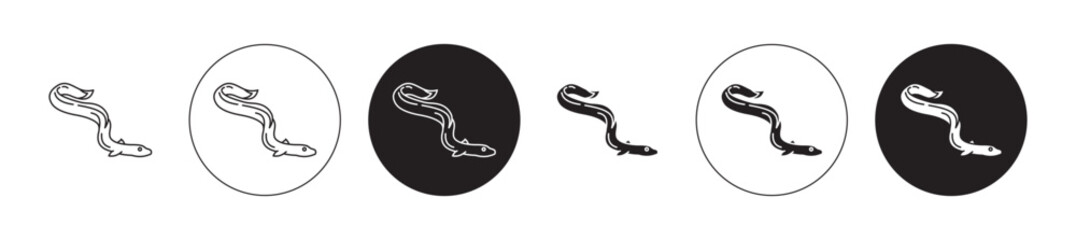 moray eel icon set. electric snake fish vector symbol in black filled and outlined style. - obrazy, fototapety, plakaty