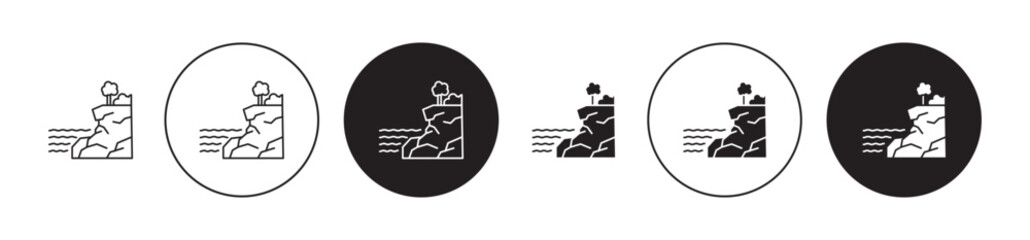 Cliff icon set. rock slide vector symbol. landslide erosion sign in black filled and outlined style.