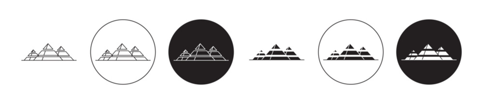 Pyramids icon set. egyptian great pyramids vector symbol in black filled and outlined style.