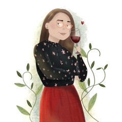 Cute girl with a glass of wine in her hands