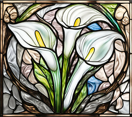Calla Lily flower in bloom, abstract painting in stained glass style