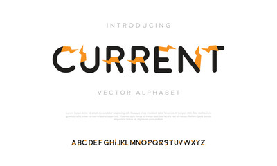 CURRENT abstract digital alphabet font. Minimal technology typography, Creative urban sport fashion futuristic font and with numbers. vector illustration