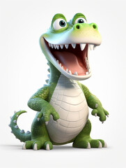 A 3D Cartoon Alligator Laughing and Happy on a Solid Background