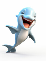 A 3D Cartoon Dolphin Laughing and Happy on a Solid Background